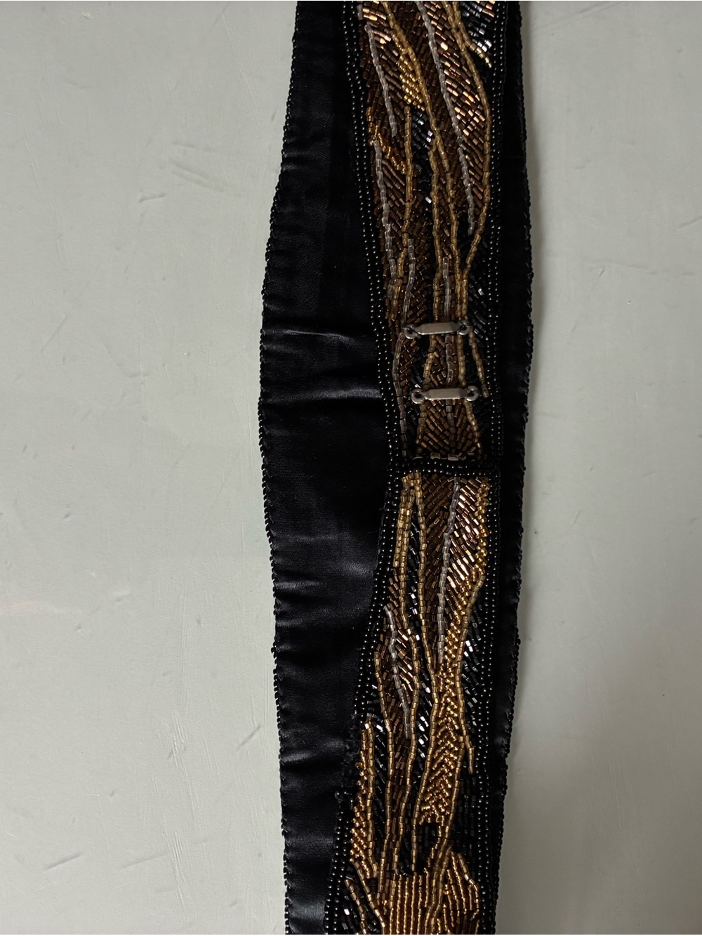 Vintage Beaded Black and Gold Wide Sash Belt - Picture 6 of 6